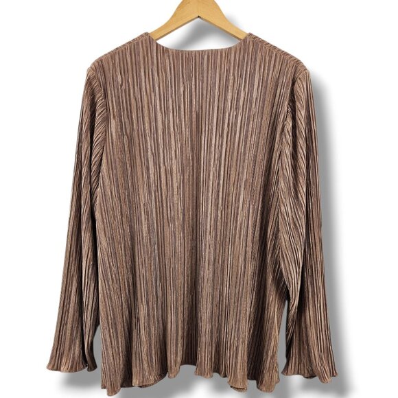 Jessica Howard Woman Open Front Jacket Size 24W Gold Tan Pleated Dressy Evening - Picture 2 of 8